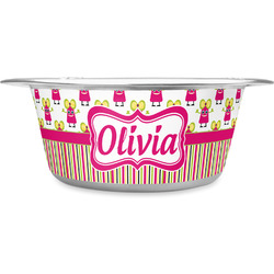 Pink Monsters & Stripes Stainless Steel Dog Bowl - Small (Personalized)