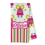 Pink Monsters & Stripes Kitchen Towel - Microfiber (Personalized)