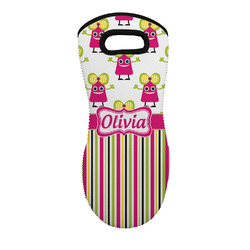 Pink Monsters & Stripes Neoprene Oven Mitt w/ Name or Text