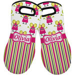 Pink Monsters & Stripes Neoprene Oven Mitts - Set of 2 w/ Name or Text