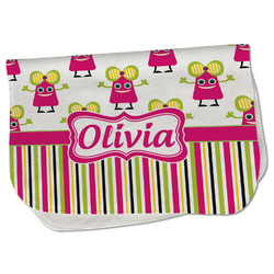 Pink Monsters & Stripes Burp Cloth - Fleece w/ Name or Text