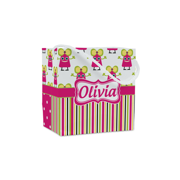 Custom Pink Monsters & Stripes Party Favor Gift Bags - Matte (Personalized)