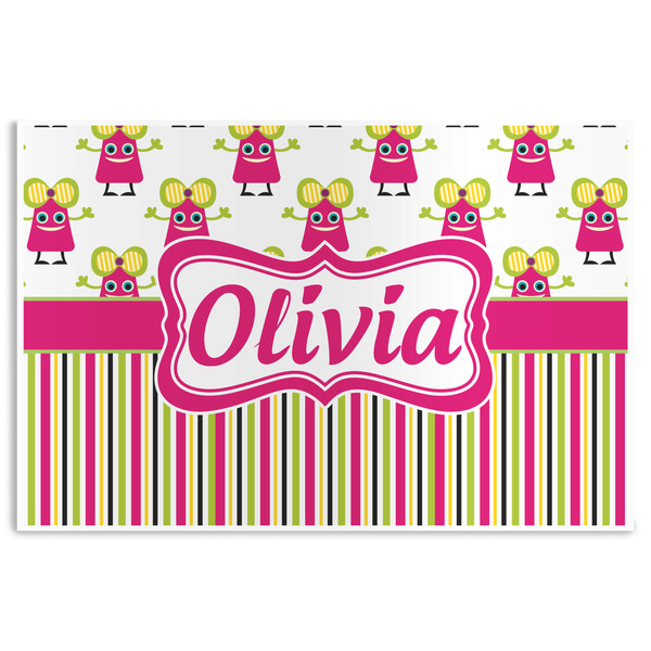 Custom Pink Monsters & Stripes Disposable Paper Placemats (Personalized)