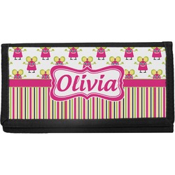 Pink Monsters & Stripes Canvas Checkbook Cover (Personalized)