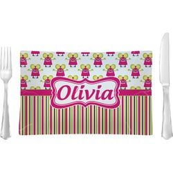 Pink Monsters & Stripes Rectangular Glass Lunch / Dinner Plate - Single or Set (Personalized)