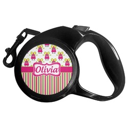 Pink Monsters & Stripes Retractable Dog Leash - Small (Personalized)