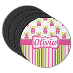 Pink Monsters & Stripes Round Rubber Backed Coasters - Set of 4 (Personalized)