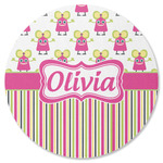 Pink Monsters & Stripes Round Rubber Backed Coaster (Personalized)