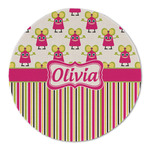 Pink Monsters & Stripes Round Linen Placemat - Single Sided (Personalized)