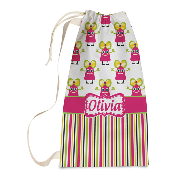 Custom Pink Monsters & Stripes Laundry Bags - Small (Personalized)