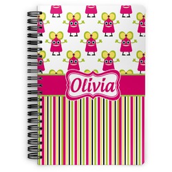 Pink Monsters & Stripes Spiral Notebook - 7x10 w/ Name or Text