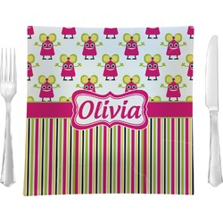 Pink Monsters & Stripes Glass Square Lunch / Dinner Plate 9.5" (Personalized)