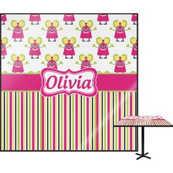 Pink Monsters & Stripes Square Table Top (Personalized)