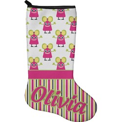 Pink Monsters & Stripes Holiday Stocking - Single-Sided - Neoprene (Personalized)