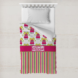 Pink Monsters & Stripes Toddler Duvet Cover w/ Name or Text