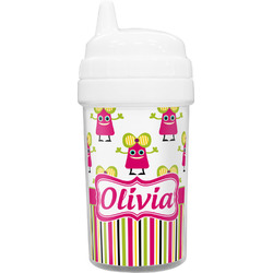 Pink Monsters & Stripes Toddler Sippy Cup (Personalized)