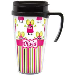 Pink Monsters & Stripes Acrylic Travel Mug with Handle (Personalized)