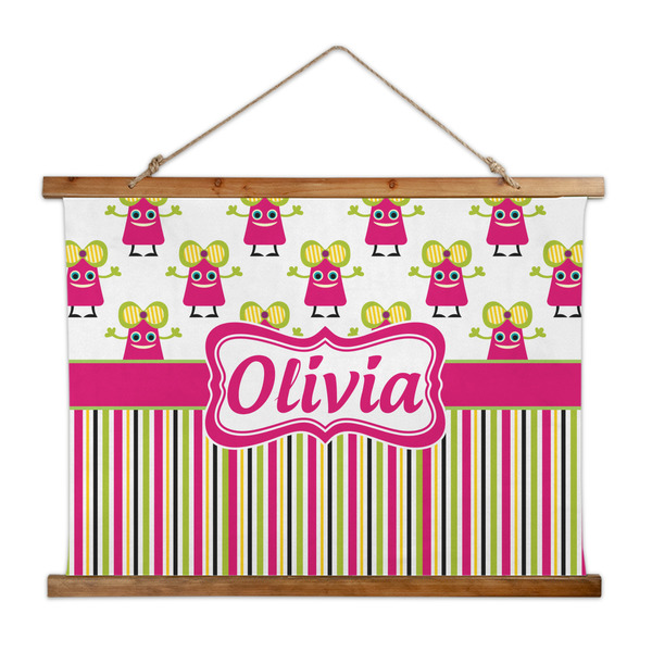 Custom Pink Monsters & Stripes Wall Hanging Tapestry - Wide (Personalized)