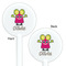 Pink Monsters & Stripes White Plastic 5.5" Stir Stick - Double Sided - Round - Front & Back