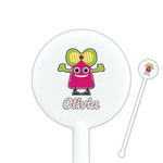 Pink Monsters & Stripes 5.5" Round Plastic Stir Sticks - White - Double Sided (Personalized)