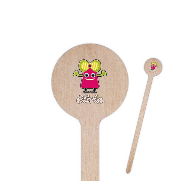 Custom Pink Monsters & Stripes 7.5" Round Wooden Stir Sticks - Double Sided (Personalized)