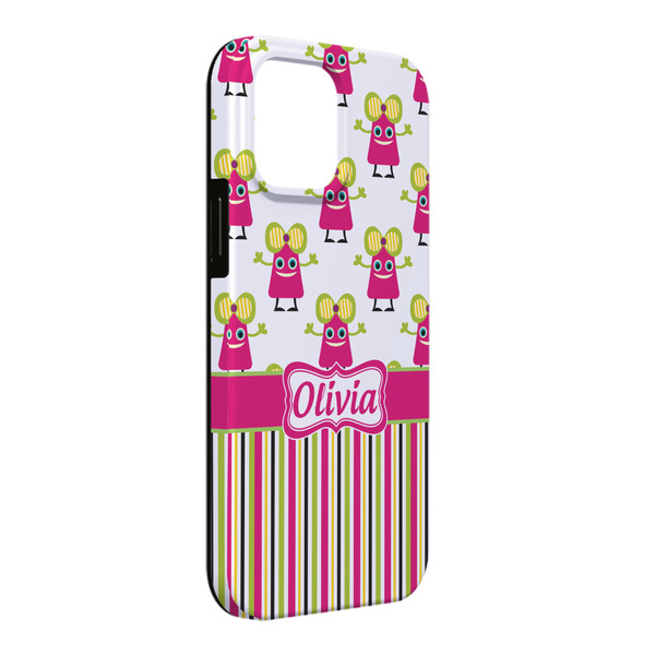 Custom Pink Monsters & Stripes iPhone Case - Rubber Lined - iPhone 13 Pro Max (Personalized)