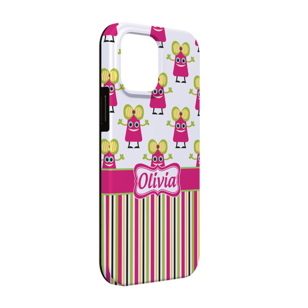 Custom Pink Monsters & Stripes iPhone Case - Rubber Lined - iPhone 13 (Personalized)