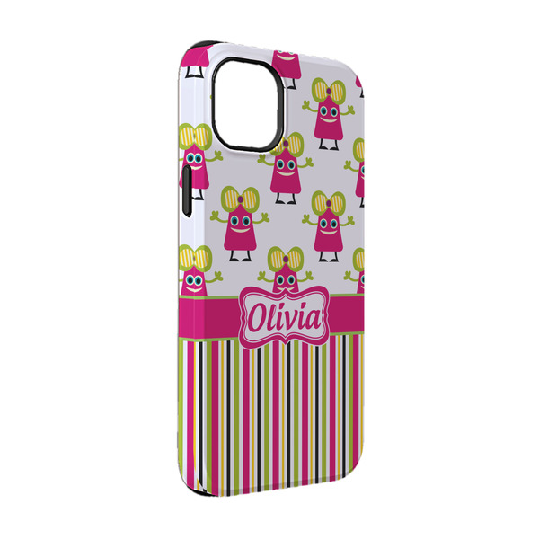 Custom Pink Monsters & Stripes iPhone Case - Rubber Lined - iPhone 14 (Personalized)