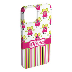 Pink Monsters & Stripes iPhone Case - Plastic - iPhone 15 Plus (Personalized)