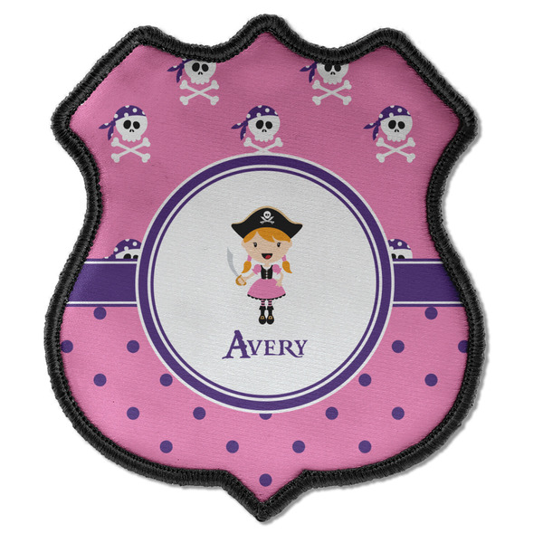 Custom Pink Pirate Iron On Shield Patch C w/ Name or Text