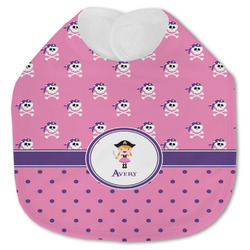Pink Pirate Jersey Knit Baby Bib w/ Name or Text
