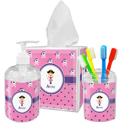 Pink Pirate Acrylic Bathroom Accessories Set w/ Name or Text