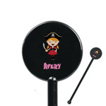 Pink Pirate 5.5" Round Plastic Stir Sticks - Black - Double Sided (Personalized)