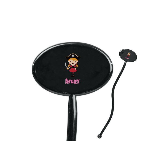 Custom Pink Pirate 7" Oval Plastic Stir Sticks - Black - Double Sided (Personalized)