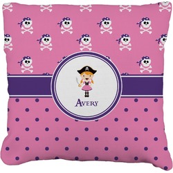 Pink Pirate Faux-Linen Throw Pillow 16" (Personalized)
