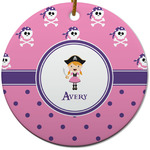 Pink Pirate Round Ceramic Ornament w/ Name or Text