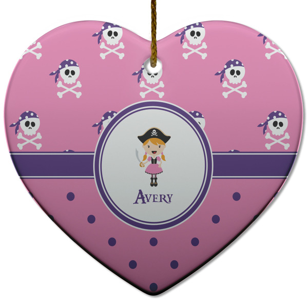 Custom Pink Pirate Heart Ceramic Ornament w/ Name or Text