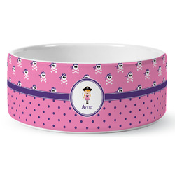 Pink Pirate Ceramic Dog Bowl - Medium (Personalized)