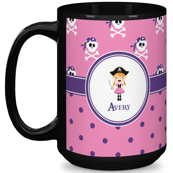 Custom Pink Pirate 15 Oz Coffee Mug - Black (Personalized)