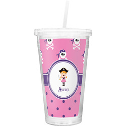 Pink Pirate Double Wall Tumbler with Straw (Personalized)