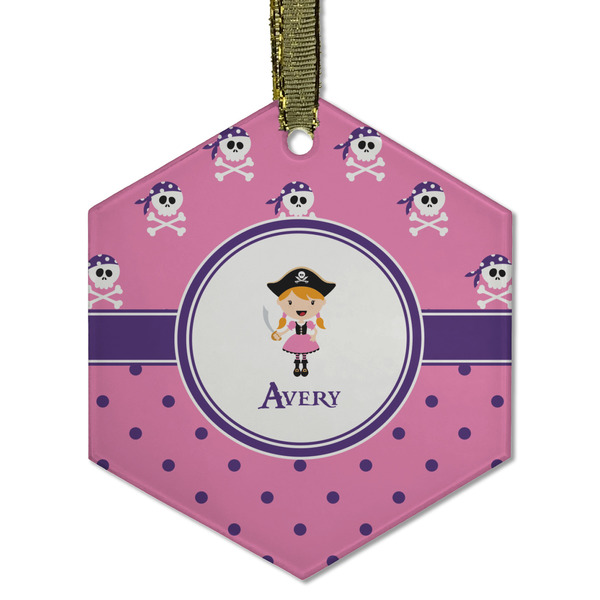 Custom Pink Pirate Flat Glass Ornament - Hexagon w/ Name or Text