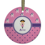 Pink Pirate Flat Glass Ornament - Round w/ Name or Text