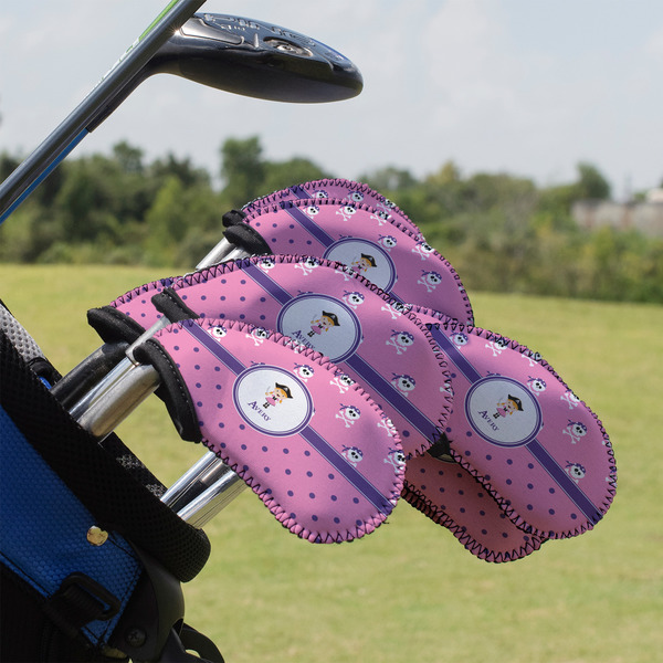 Custom Pink Pirate Golf Club Iron Cover - Set of 9 (Personalized)