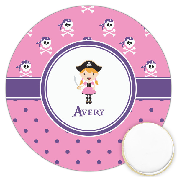 Custom Pink Pirate Printed Cookie Topper - 3.25" (Personalized)