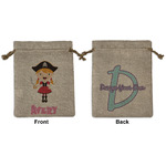 Pink Pirate Medium Burlap Gift Bag - Front & Back (Personalized)