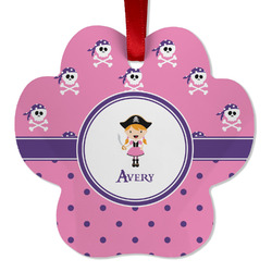 Pink Pirate Metal Paw Ornament - Double Sided w/ Name or Text
