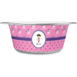 Pink Pirate Stainless Steel Dog Bowl - Large (Personalized)