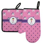 Pink Pirate Left Oven Mitt & Pot Holder Set w/ Name or Text