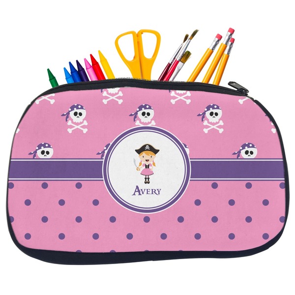 Custom Pink Pirate Neoprene Pencil Case - Medium w/ Name or Text