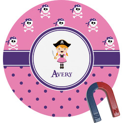 Pink Pirate Round Fridge Magnet (Personalized)